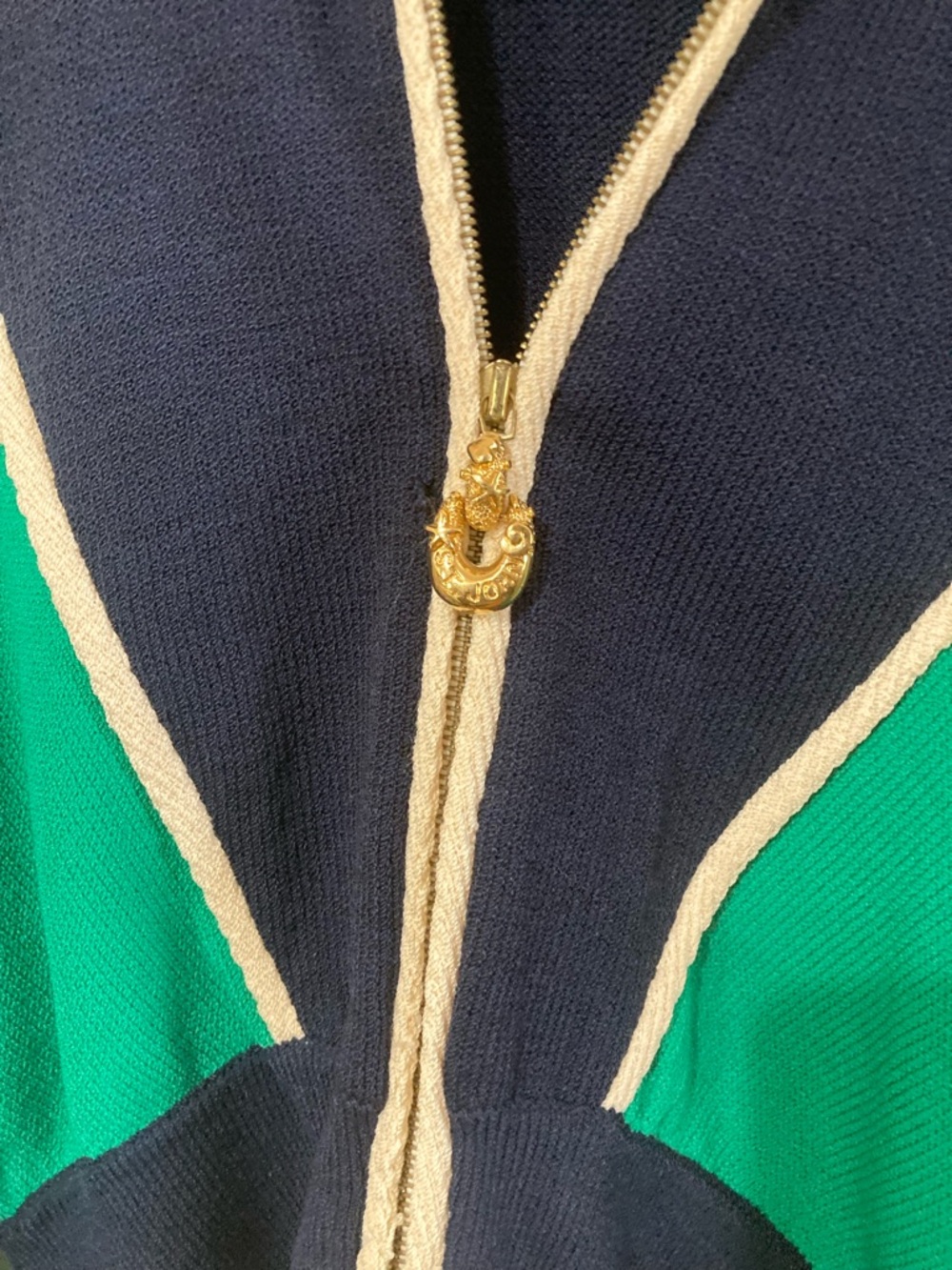 St. John Navy and Green Zip-Front Knit Jacket - Picture 2 of 3